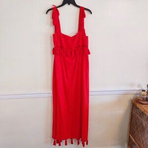 ANTONIO MELANI Red Ruched Ruffled Maxi Dress